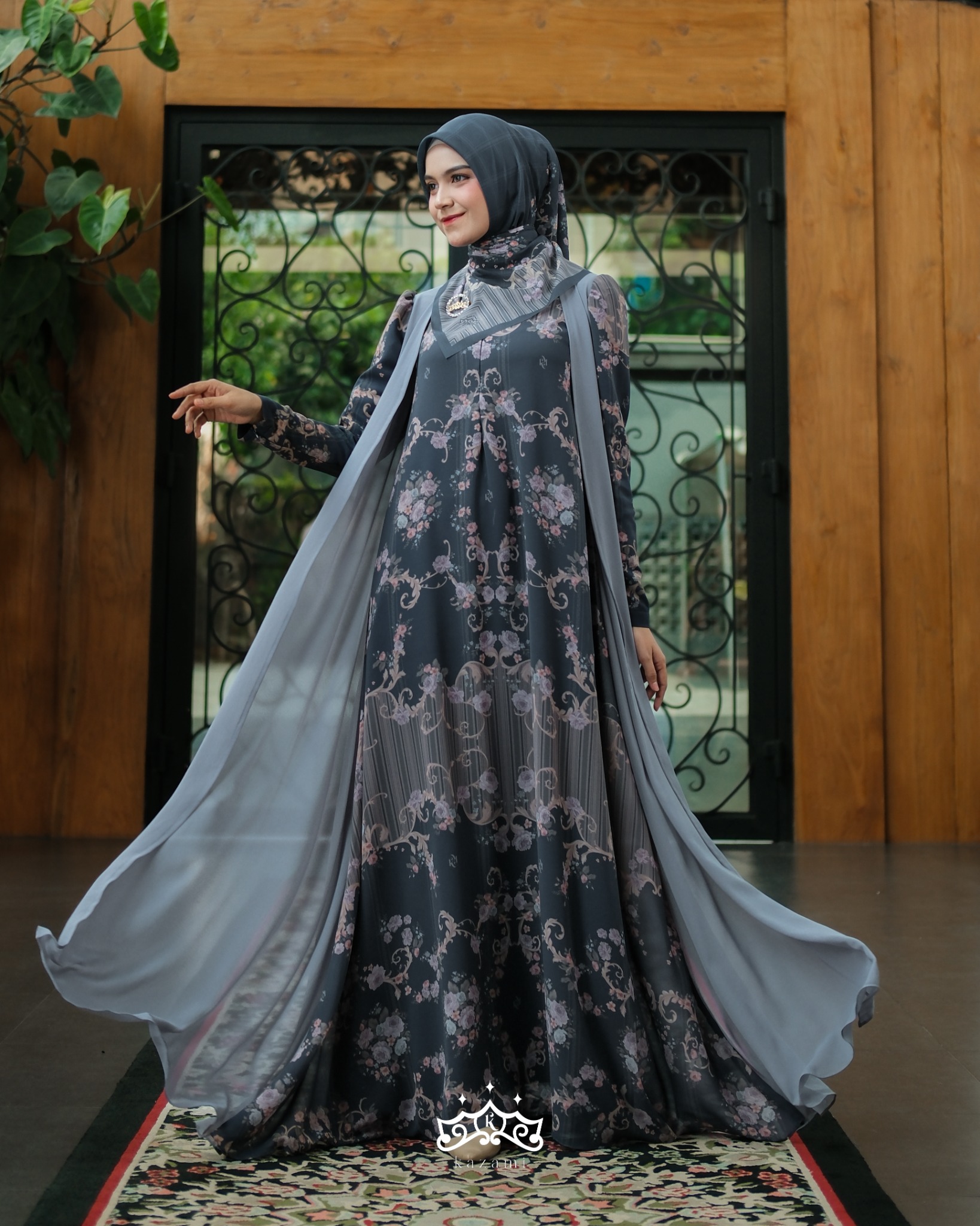 Kazami - Dress Dewasa Sarimbit Petals Of Grace Style 2 Motif Bunga Semi Outer