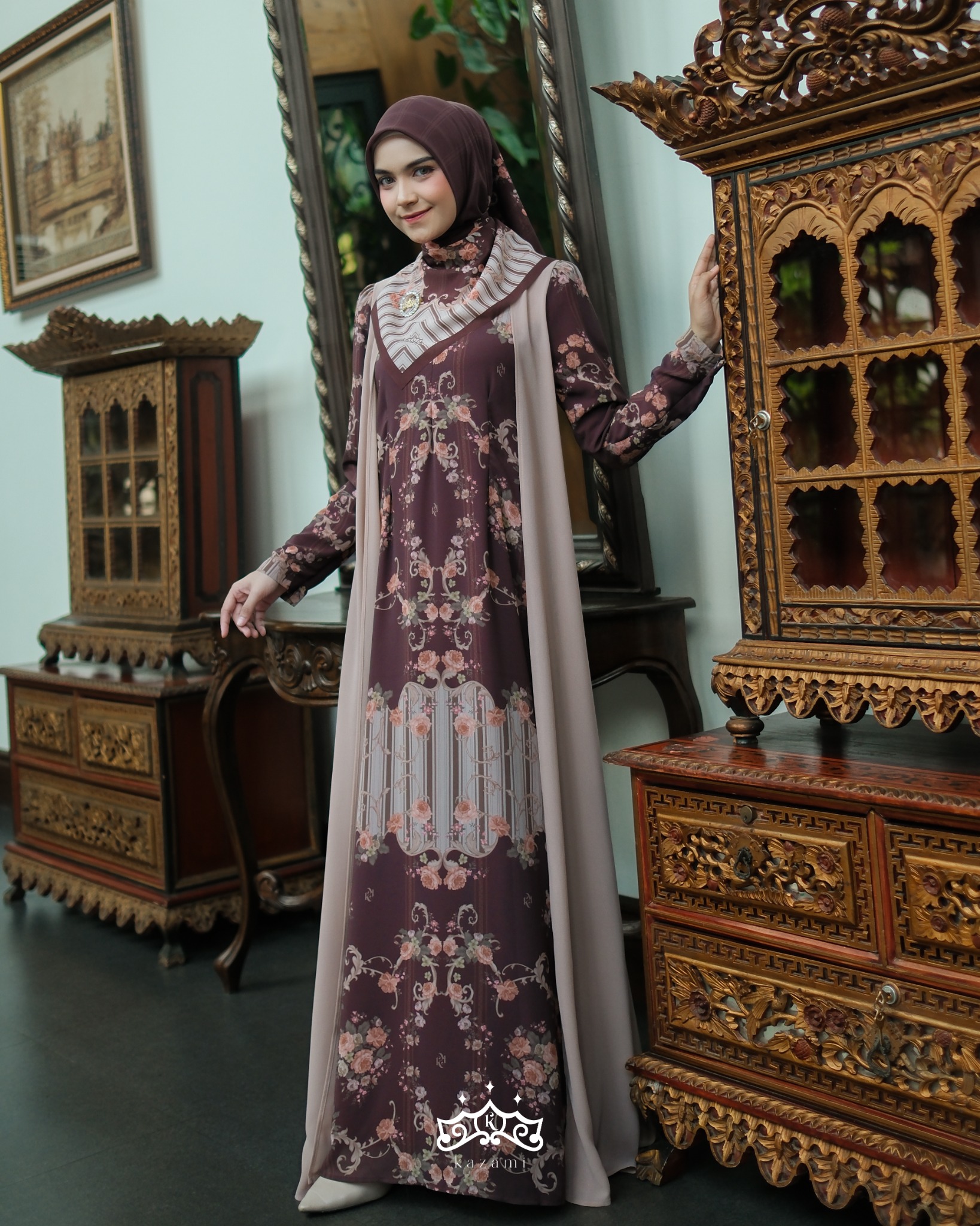 Kazami - Dress Dewasa Sarimbit Petals Of Grace Style 2 Motif Bunga Semi Outer