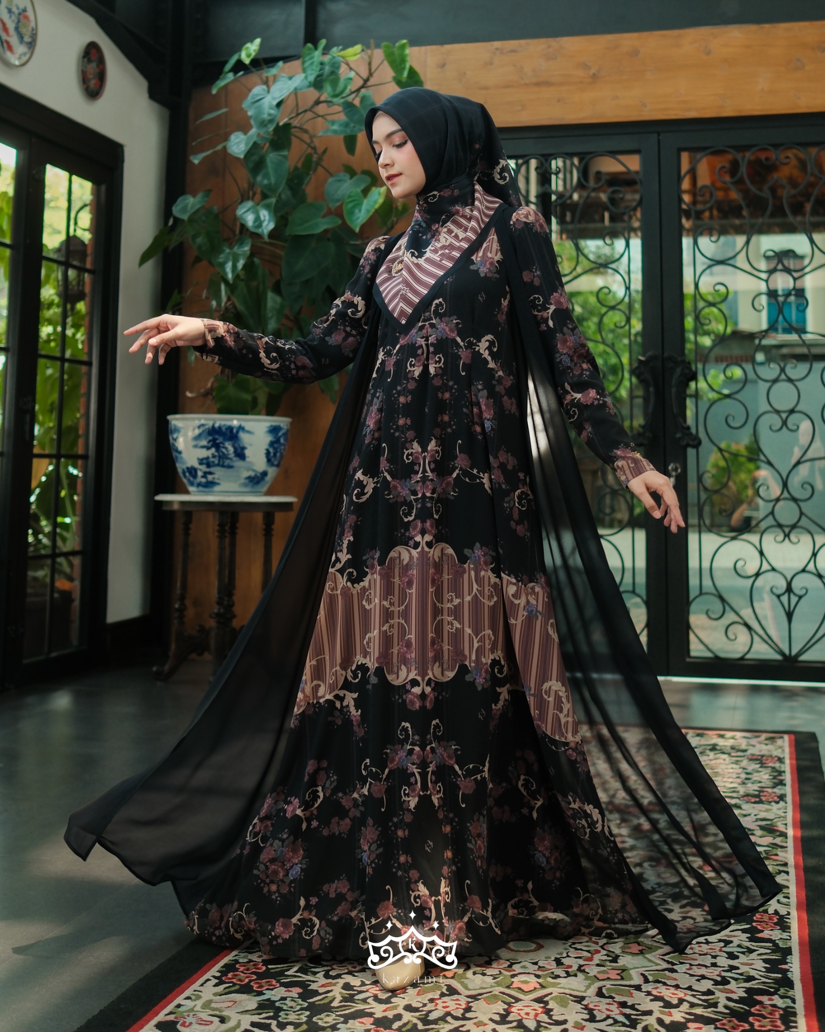 Kazami - Dress Dewasa Sarimbit Petals Of Grace Style 2 Motif Bunga Semi Outer
