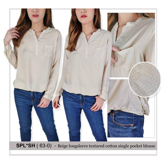 Splash beige longsleeve textured cotton single blouse
