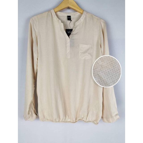 Splash beige longsleeve textured cotton single blouse
