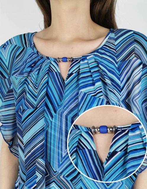 Nottion's blue geo print cape ruffled blouse