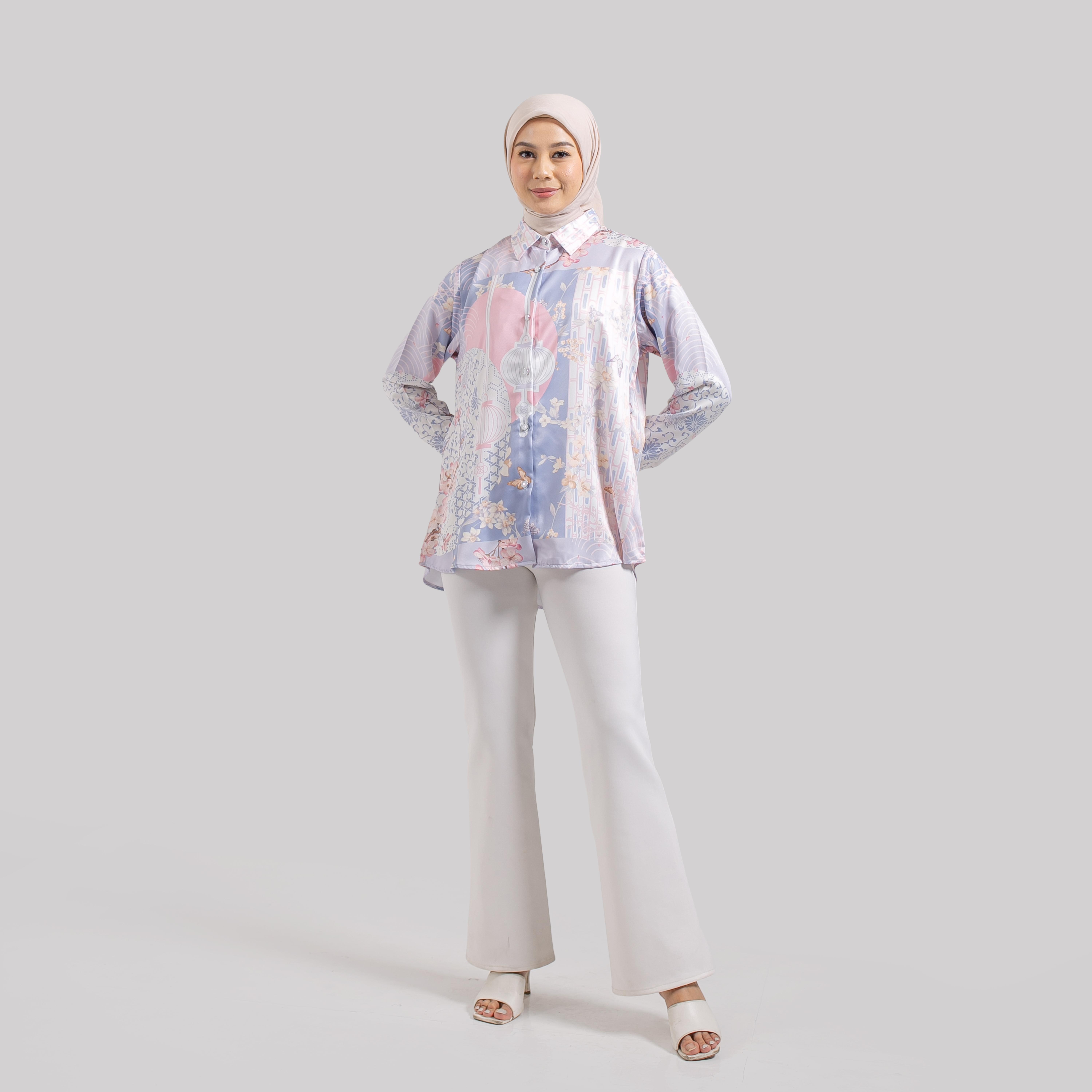 Kemeja Full print SILK Premium  IZZA by Ameela.KL