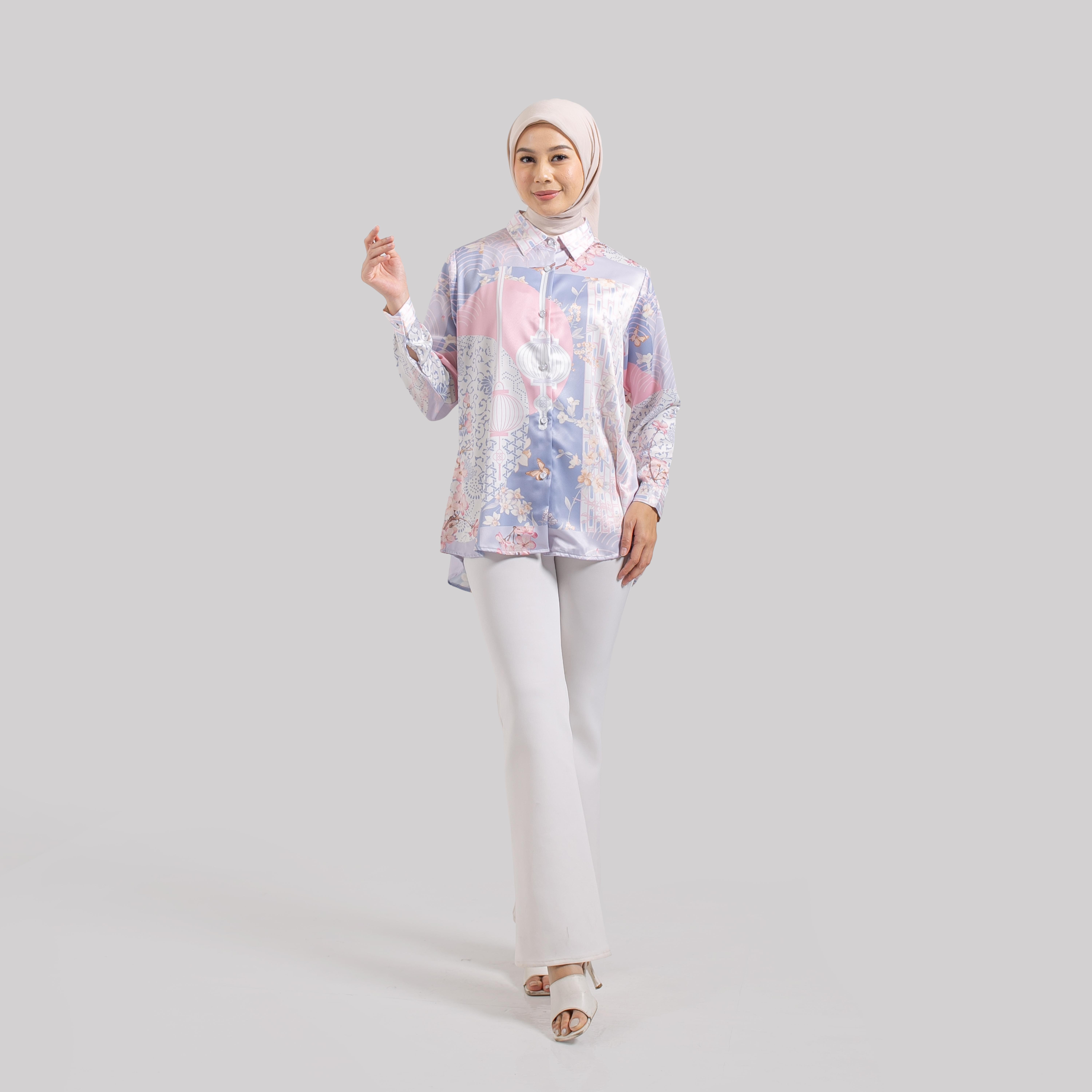 Kemeja Full print SILK Premium  IZZA by Ameela.KL