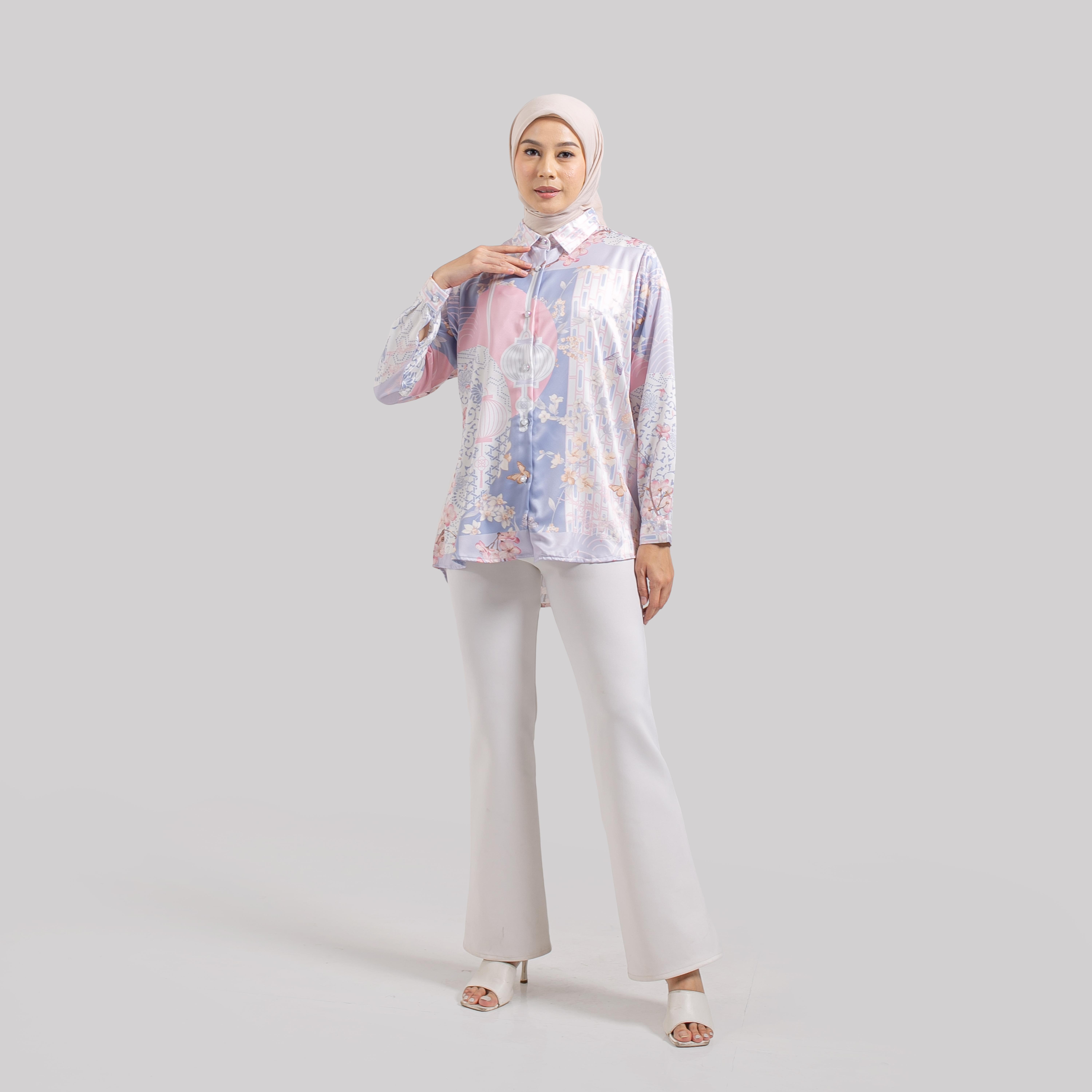 Kemeja Full print SILK Premium  IZZA by Ameela.KL