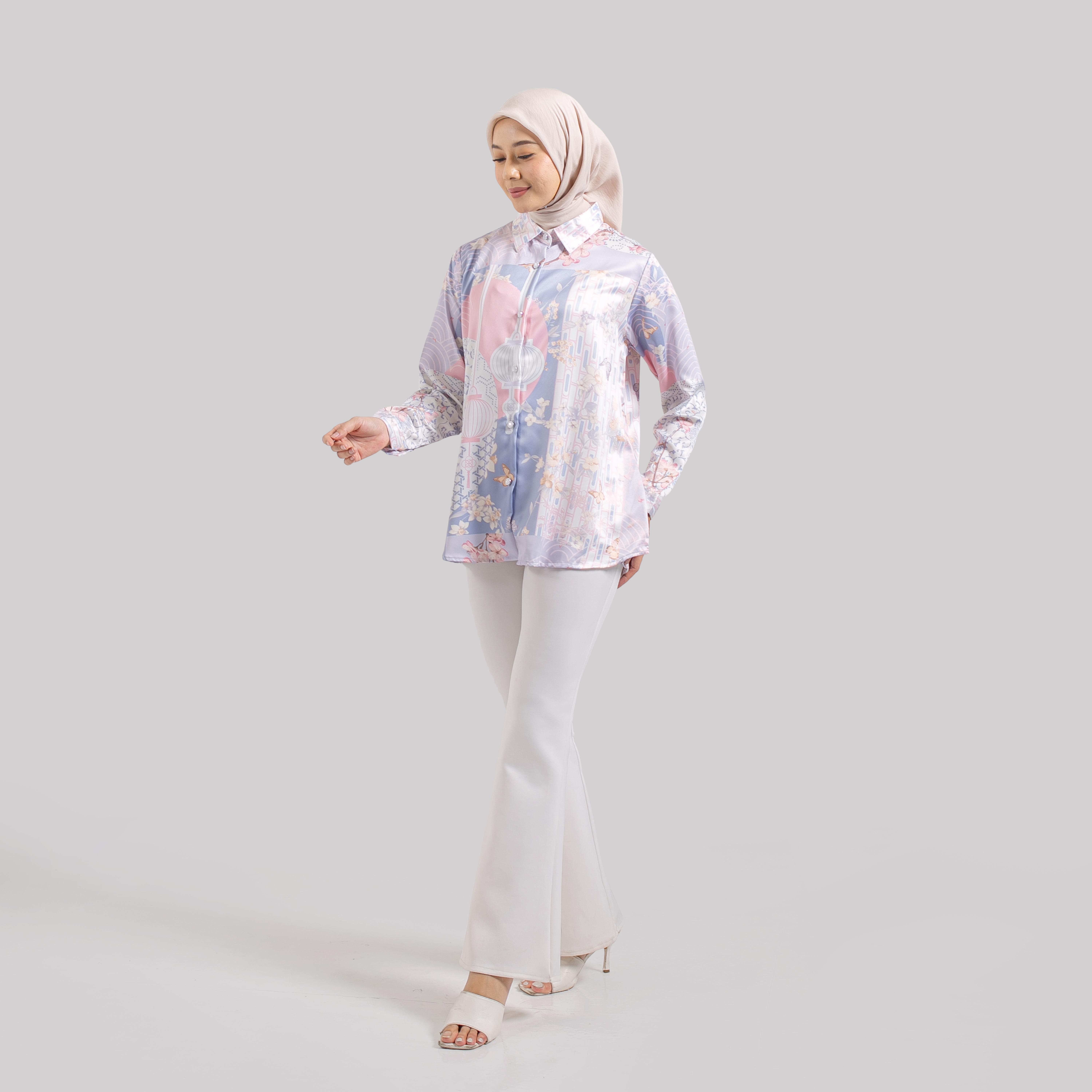 Kemeja Full print SILK Premium  IZZA by Ameela.KL