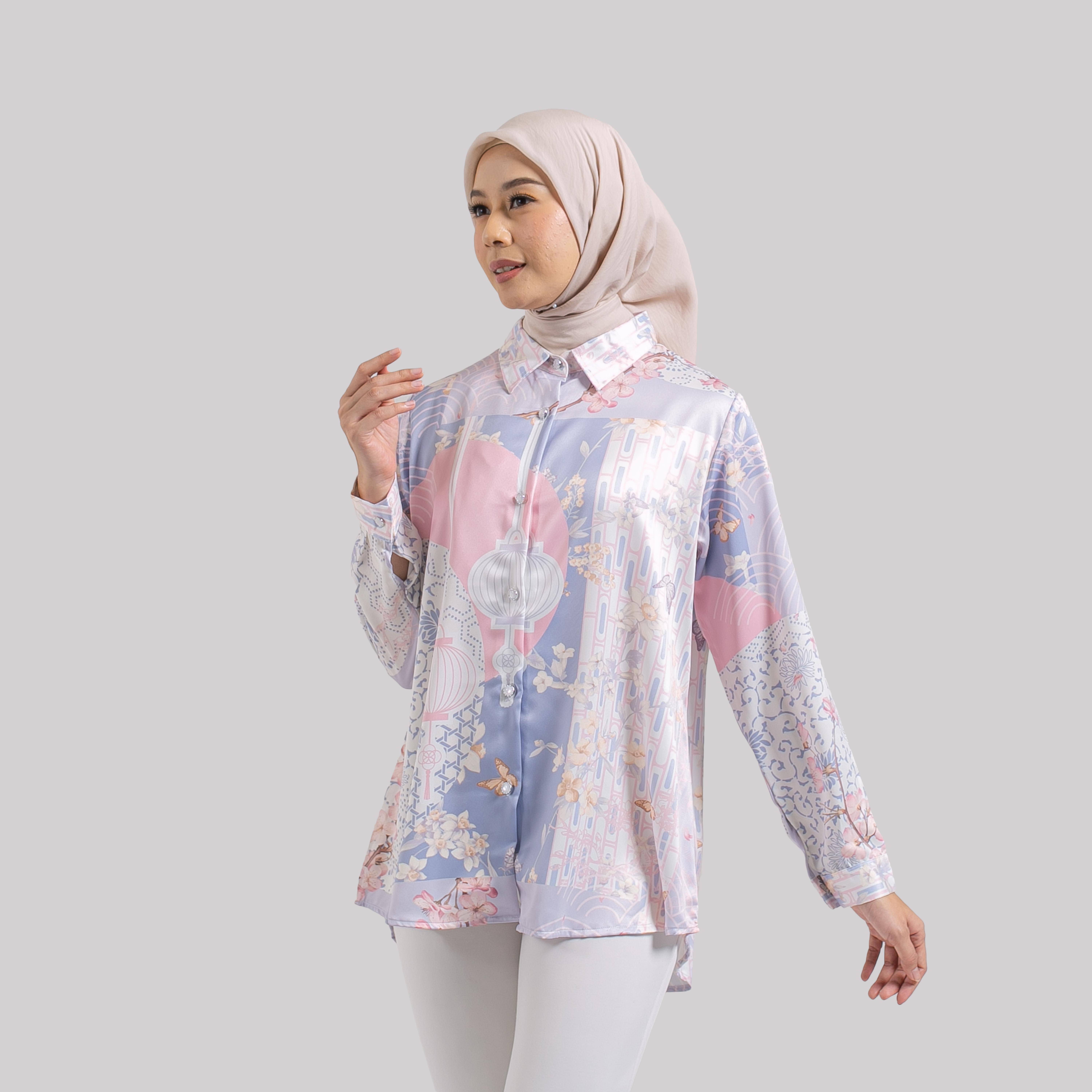 Kemeja Full print SILK Premium  IZZA by Ameela.KL