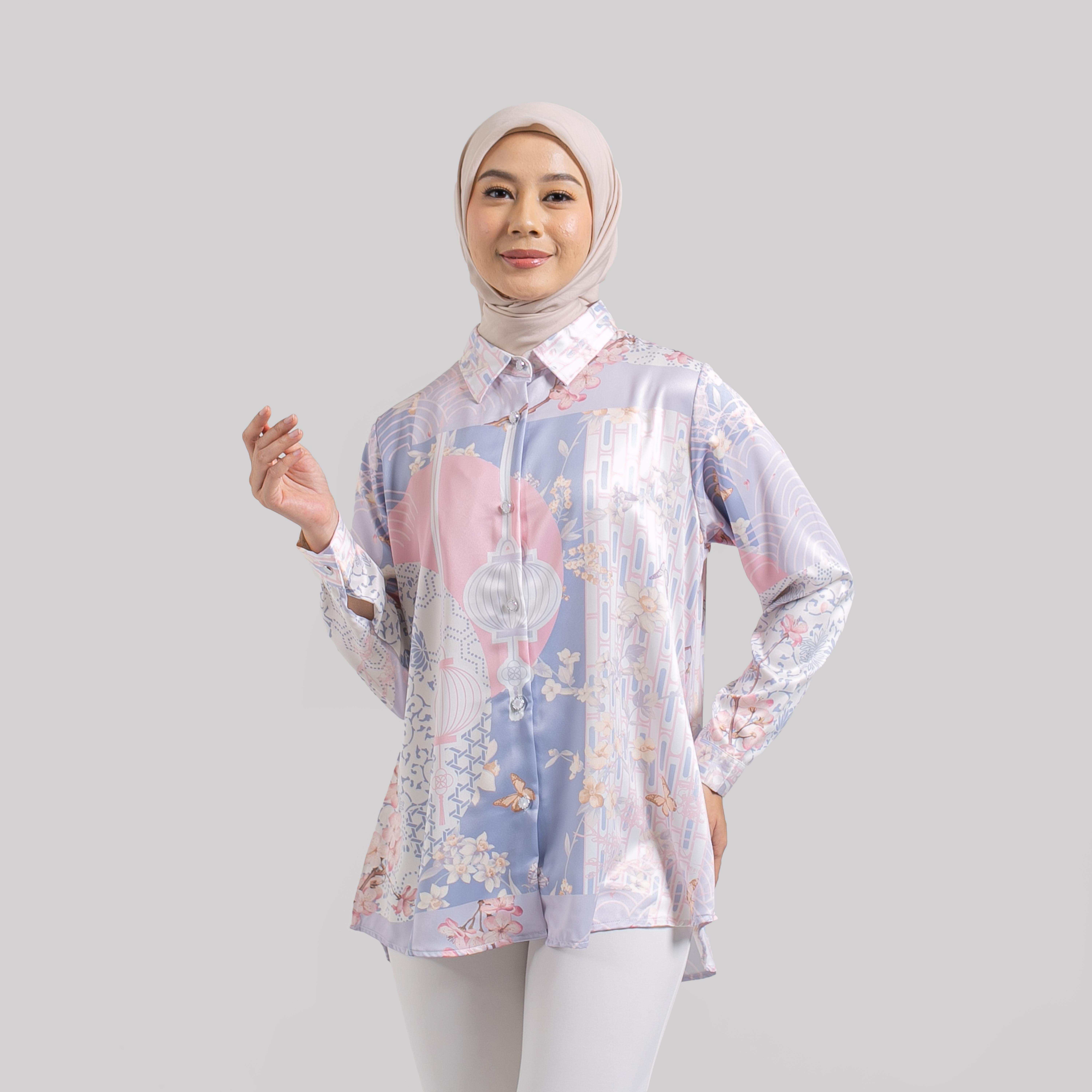 Kemeja Full print SILK Premium  IZZA by Ameela.KL