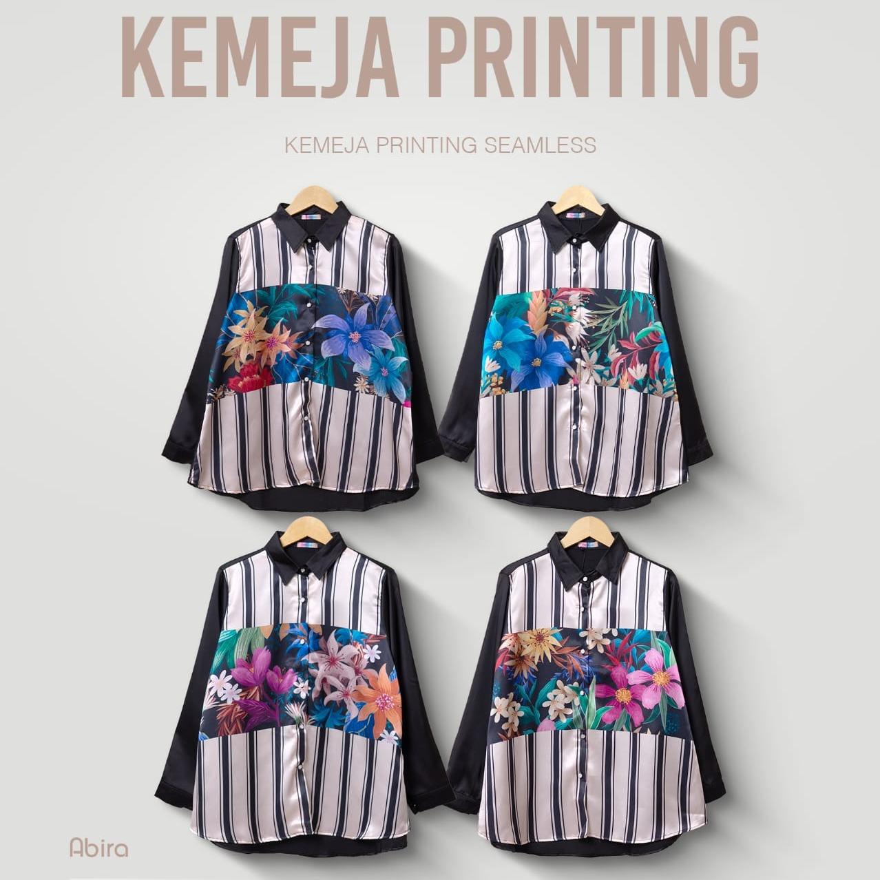 Kemeja Print Kania Silk Premium Black by Ameela.KL