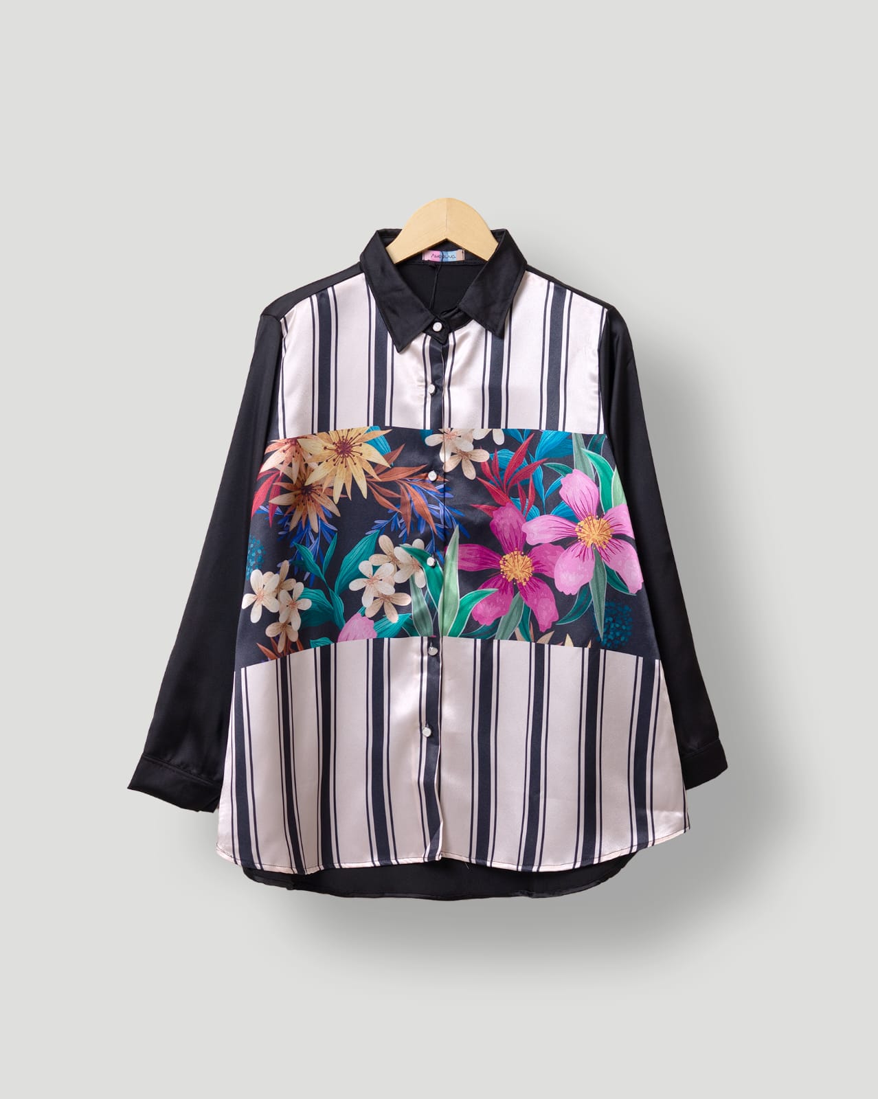 Kemeja Print Kania Silk Premium Black by Ameela.KL