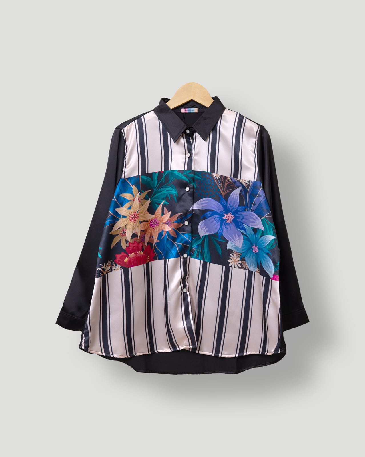 Kemeja Print Kania Silk Premium Black by Ameela.KL