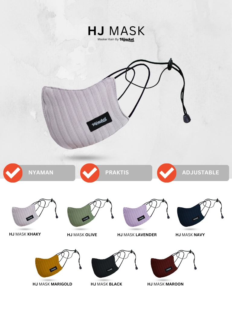 HJ Mask by Hijacket Masker Kain 2 lapis polos unisex earloop dan headloop
