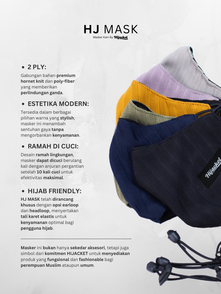 HJ Mask by Hijacket Masker Kain 2 lapis polos unisex earloop dan headloop