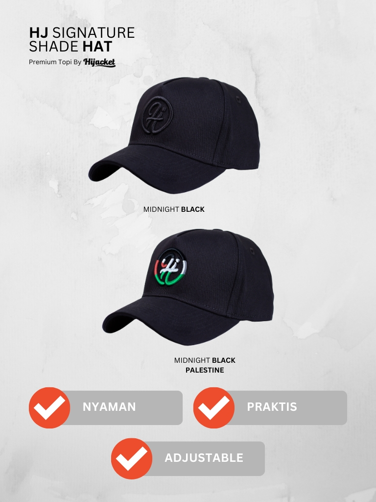 HJ Signature Shade Hat - Midnight Black Topi Baseball Unisex Baseball Cap Topi Wanita Premium Topi Polos Hitam