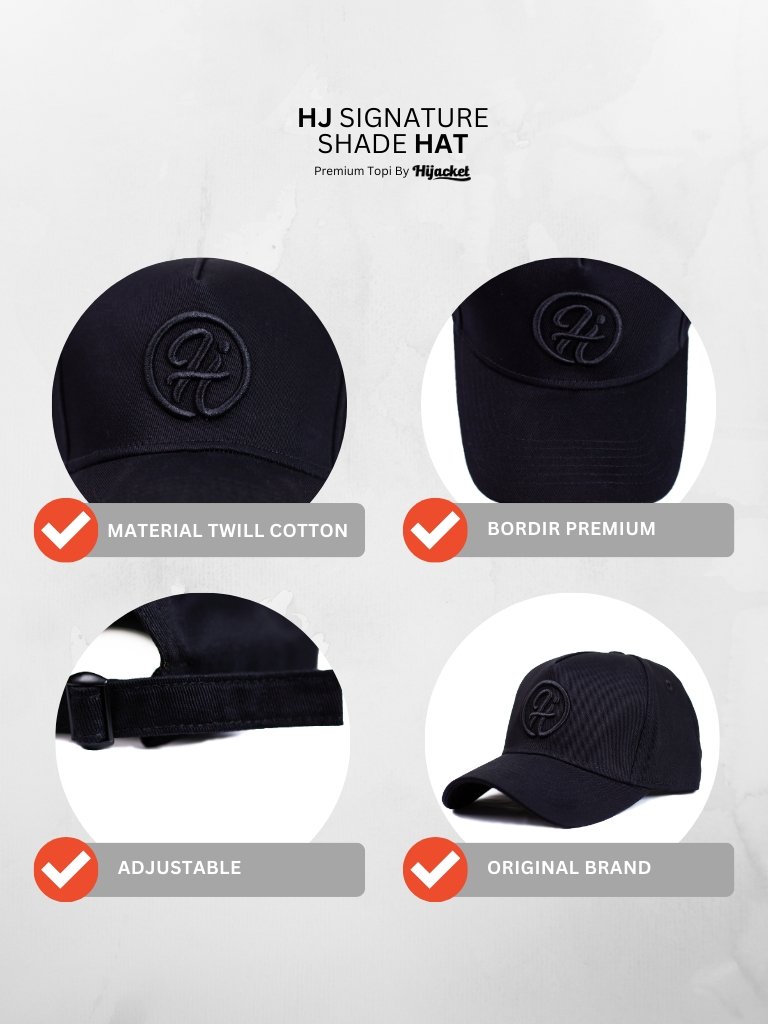 HJ Signature Shade Hat - Midnight Black Topi Baseball Unisex Baseball Cap Topi Wanita Premium Topi Polos Hitam