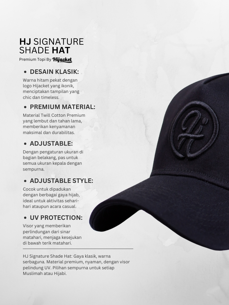 HJ Signature Shade Hat - Midnight Black Topi Baseball Unisex Baseball Cap Topi Wanita Premium Topi Polos Hitam