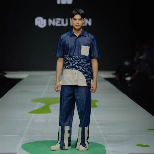 Image of NEU MEN [Exclusive Fashion Show Collection] Starlit Wave Kemeja Pants Pria Denim Premium