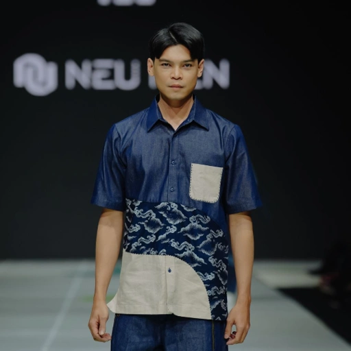Image of NEU MEN [Exclusive Fashion Show Collection] Starlit Wave Kemeja Pants Pria Denim Premium
