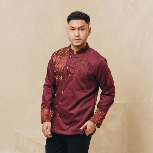 Image of NEU MEN Kemeja Pria Sangga Shirt Long kemeja Bahan Toyobo Aplikasi Tenun Garut