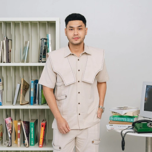 Image of NEU MEN Kemeja Cape Pria Samudra Shirt Cape Bahan Katun Premium Sulaman