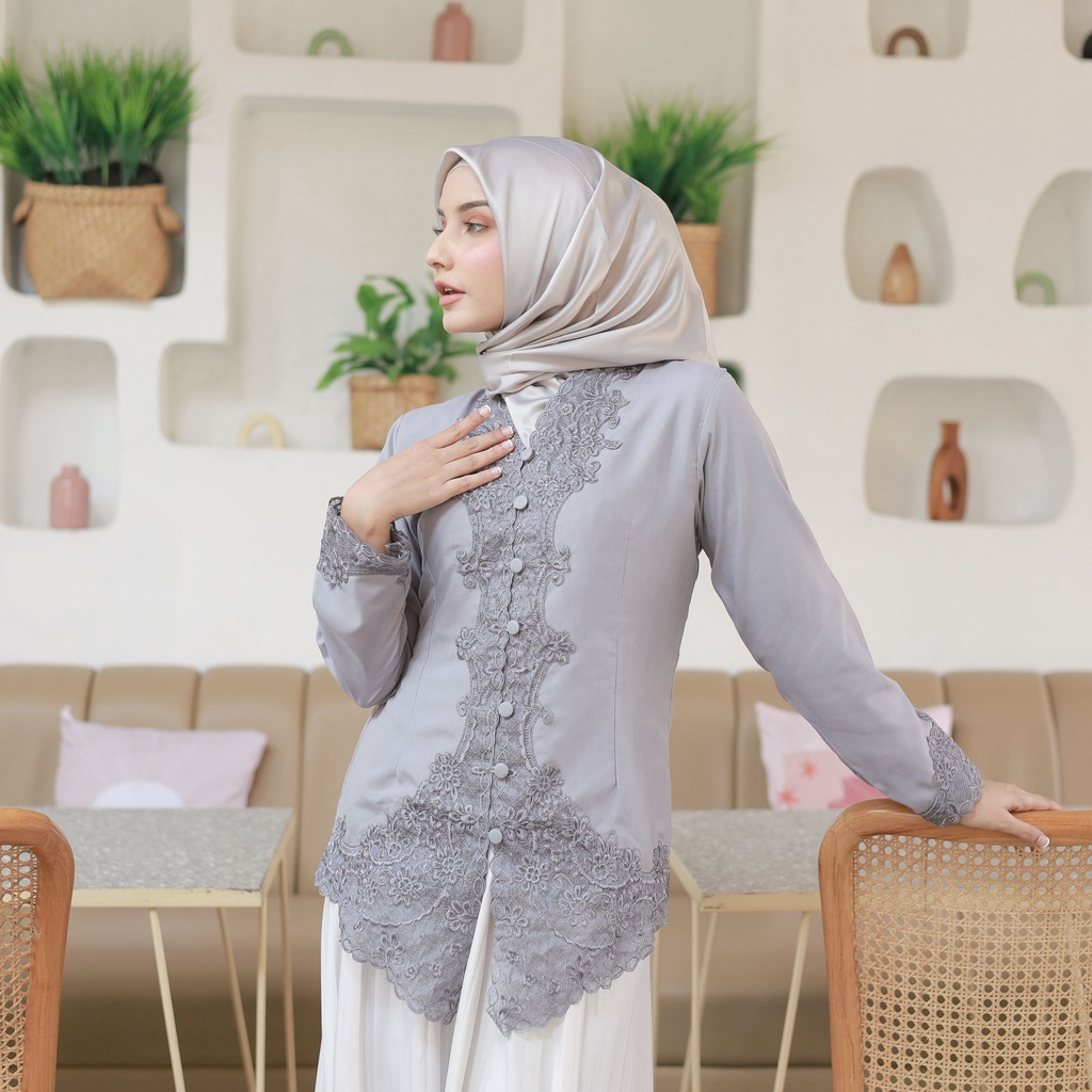 Alantasik - kebaya encim bordir putih tangan panjang LN /KEBAYA SULAM Senada 2