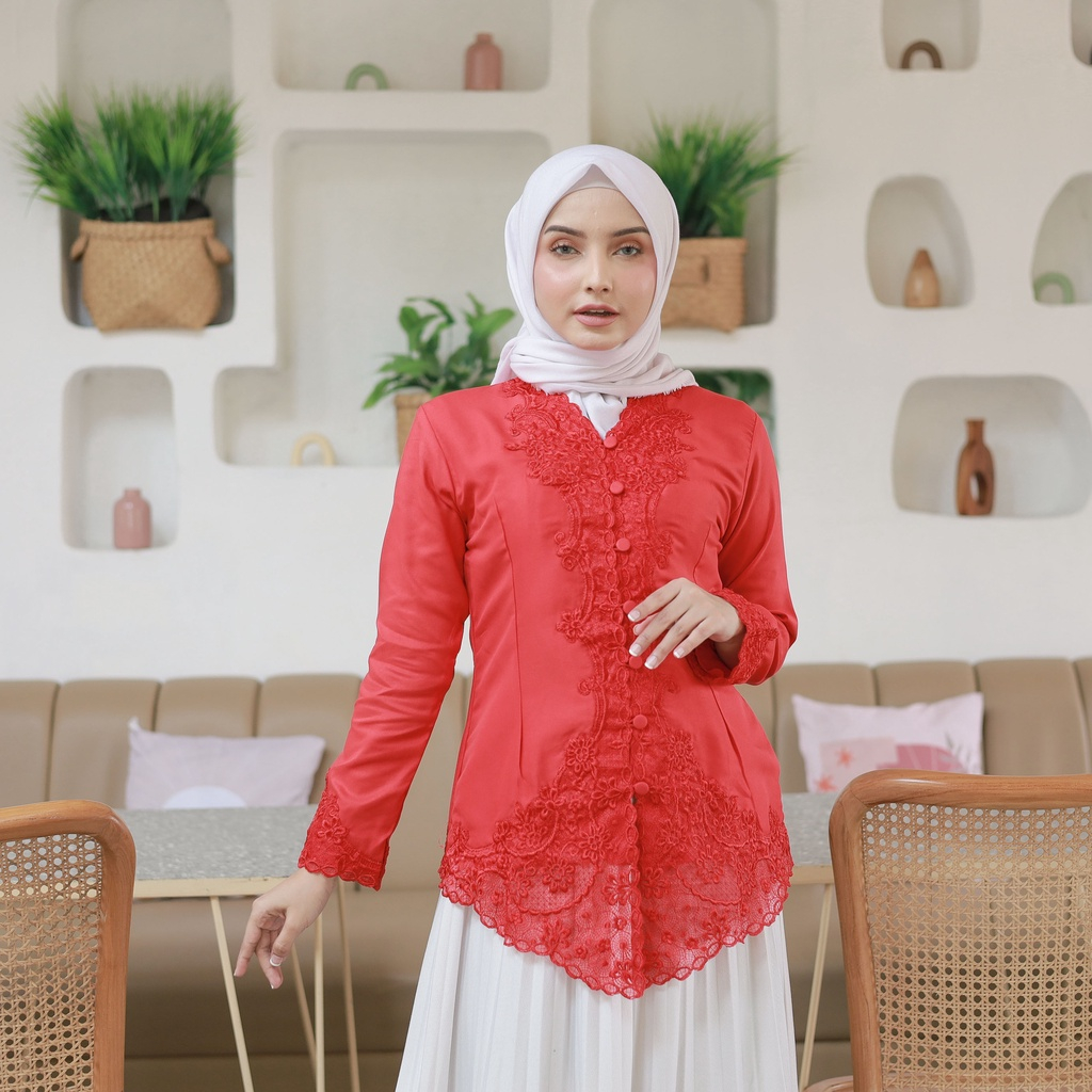 Alantasik - kebaya encim bordir putih tangan panjang LN /KEBAYA SULAM Senada 2