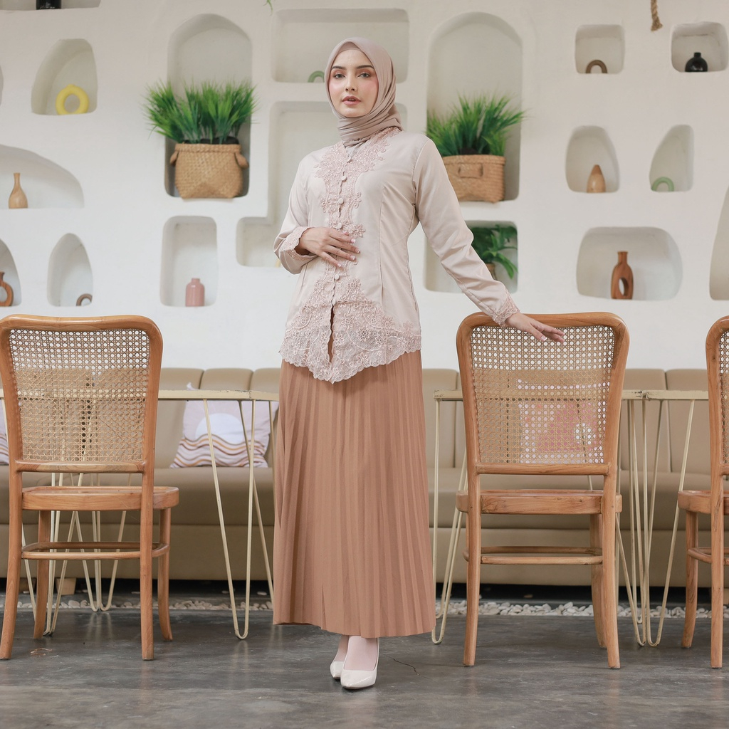 Alantasik - kebaya encim bordir putih tangan panjang LN /KEBAYA SULAM Senada 2