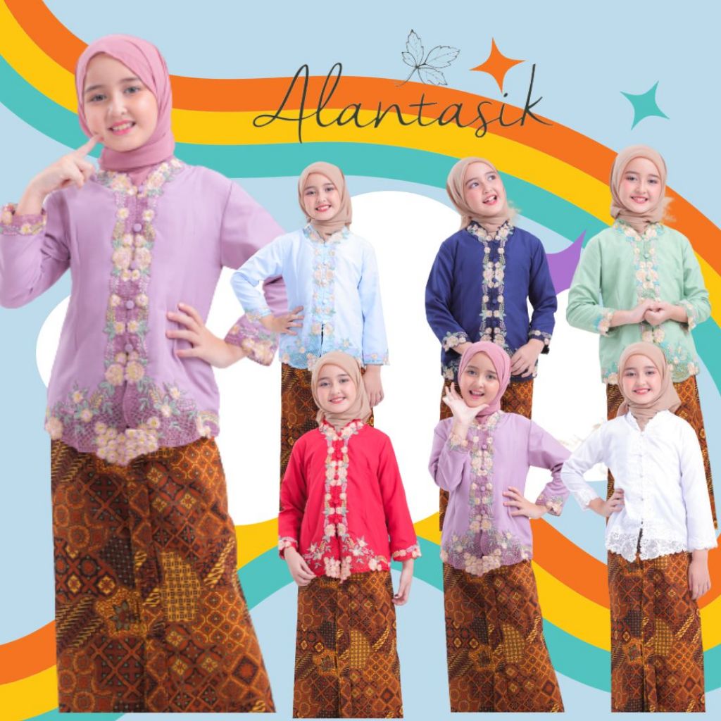 Alantasik - Kebaya Anak Bordir Warna Elise Kebaya Encim Sekolah Anak TK dan SD ATASAN AJA / Kebaya Encim Bordir Usia 4 - 9 tahun