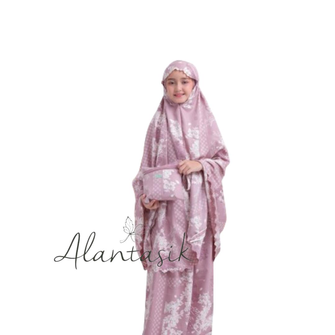 Mukena anak 2 in 1 Maxmara flower LASERCUT satin silk sd kisaran Tanggung 8,9,10,11,12,13 tahun