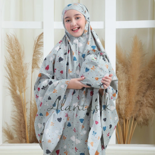 Image of Alantasik mukena anak remaja tanggung MK01 motif lucu bunga pita 2in1 travel kisaran 6 9 14 tahun