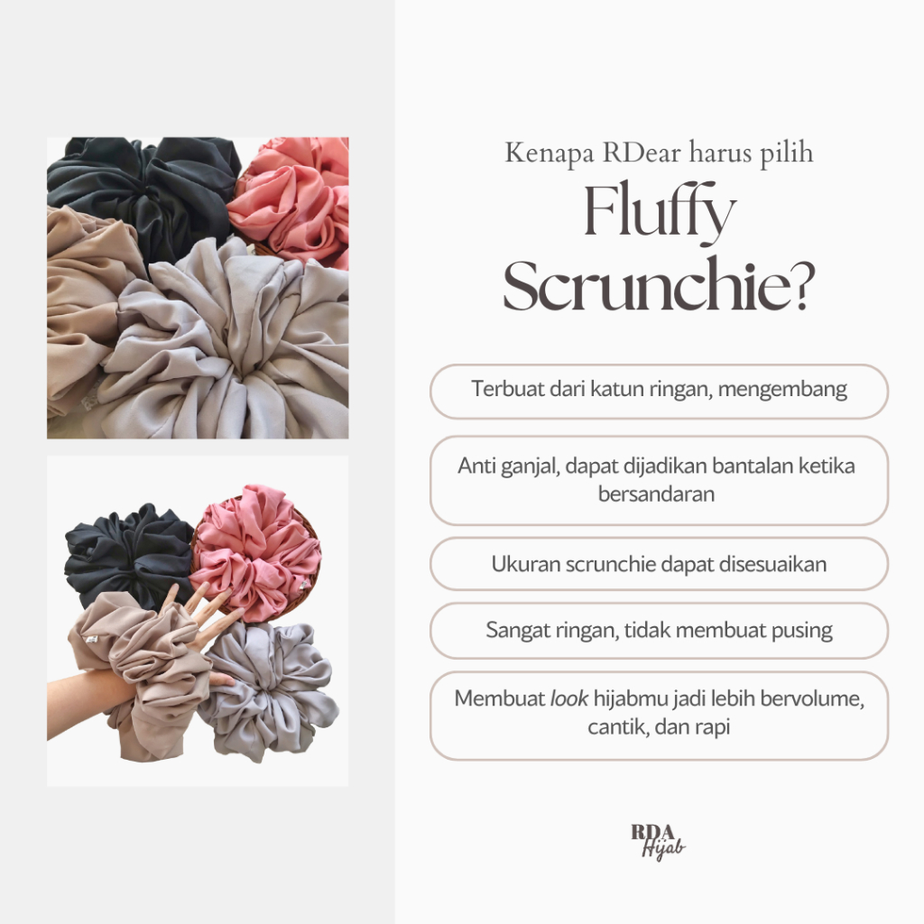 Fluffy Scrunchie Premium Ikat Rambut Cemol Cepol Hijab Katun Ringan RDA Hijab