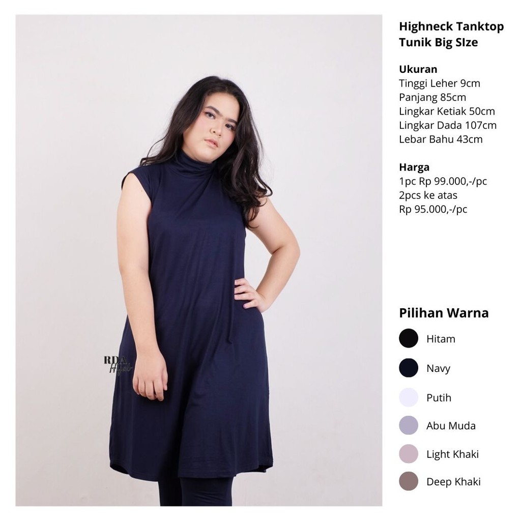 RDA Hijab Highneck Tanktop Panjang Big Size Manset Kutung Katun Viscose Jumbo Besar Premium