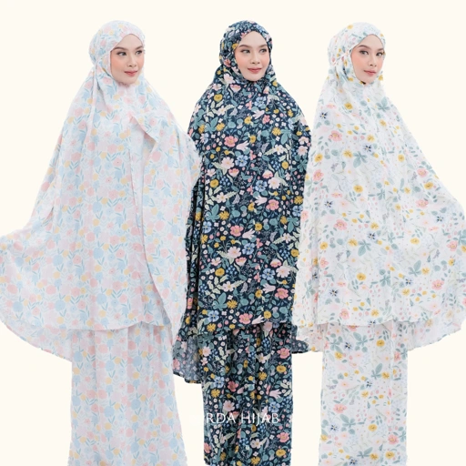 Image of 2in1 Mukena Rayon Retsleting Dagu Motif - Prayer Praying Robe Mukenah Motif Premium RDA Hijab