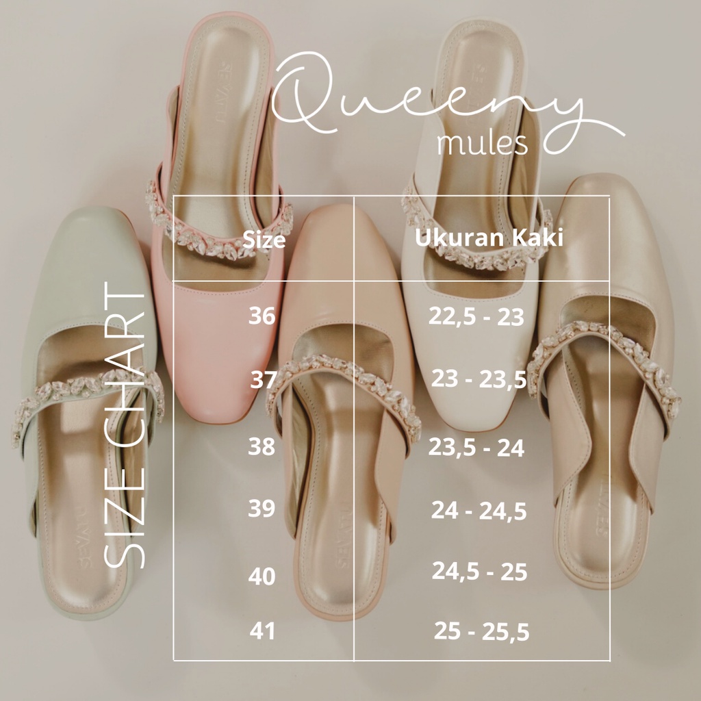 Sepatu Wanita Queeny Beads Mules (White, Nude, Misty Jade, Cream Pearl, Dusty Pink) by Sevatu