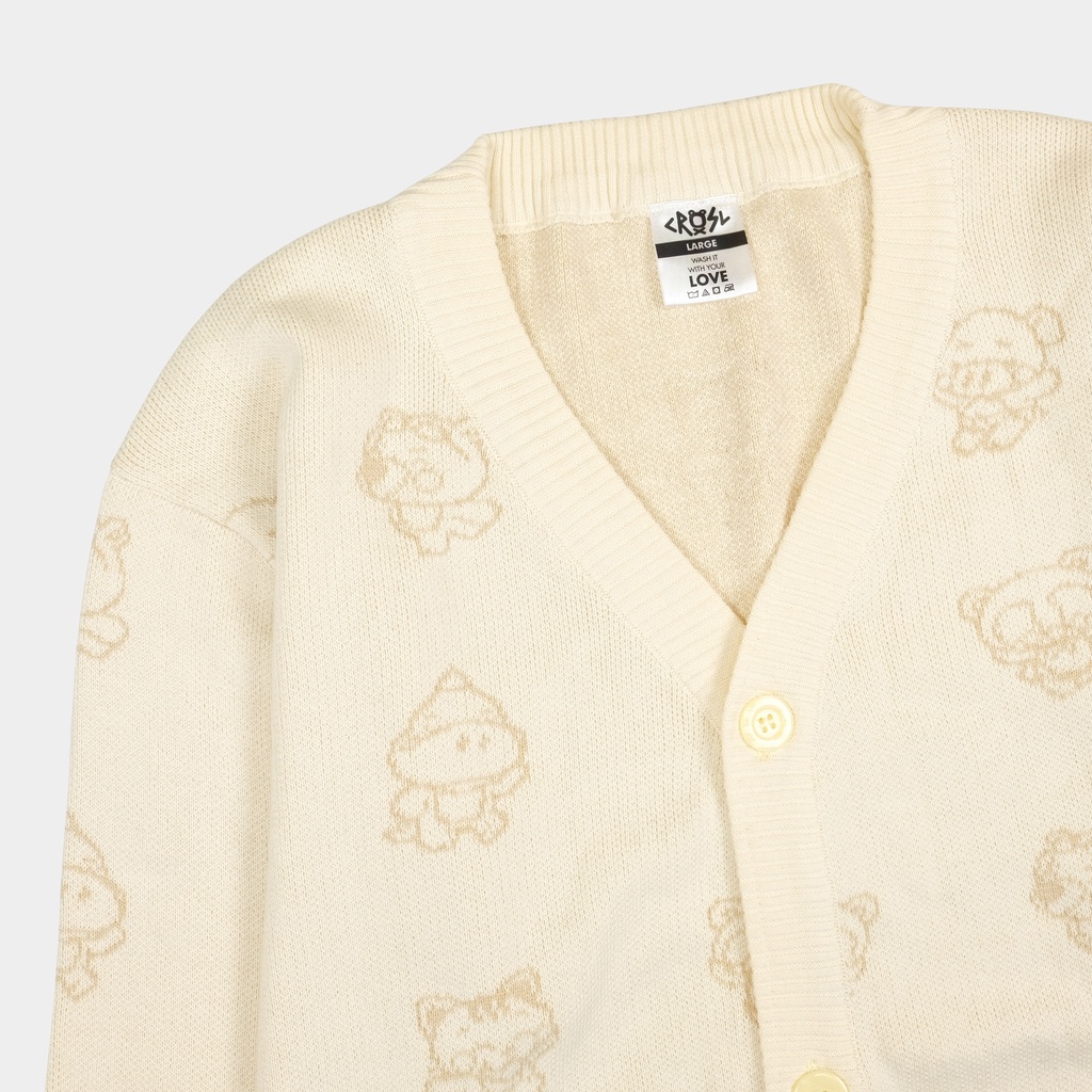 CRSL White Pattern Cardi | Cardigan Unisex | Cardigan Pria | Cardigan Wanita