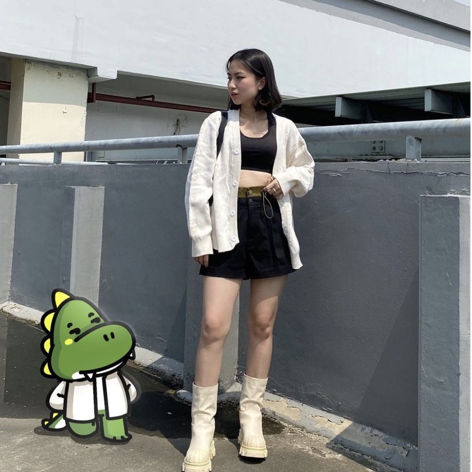 CRSL White Pattern Cardi | Cardigan Unisex | Cardigan Pria | Cardigan Wanita