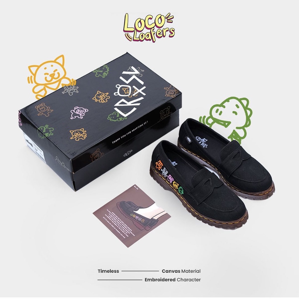 CRSL Loco Loafers | Black I Oxford I Sepatu Pantofel Slip On Formal I Casual I Unisex Pria Wanita