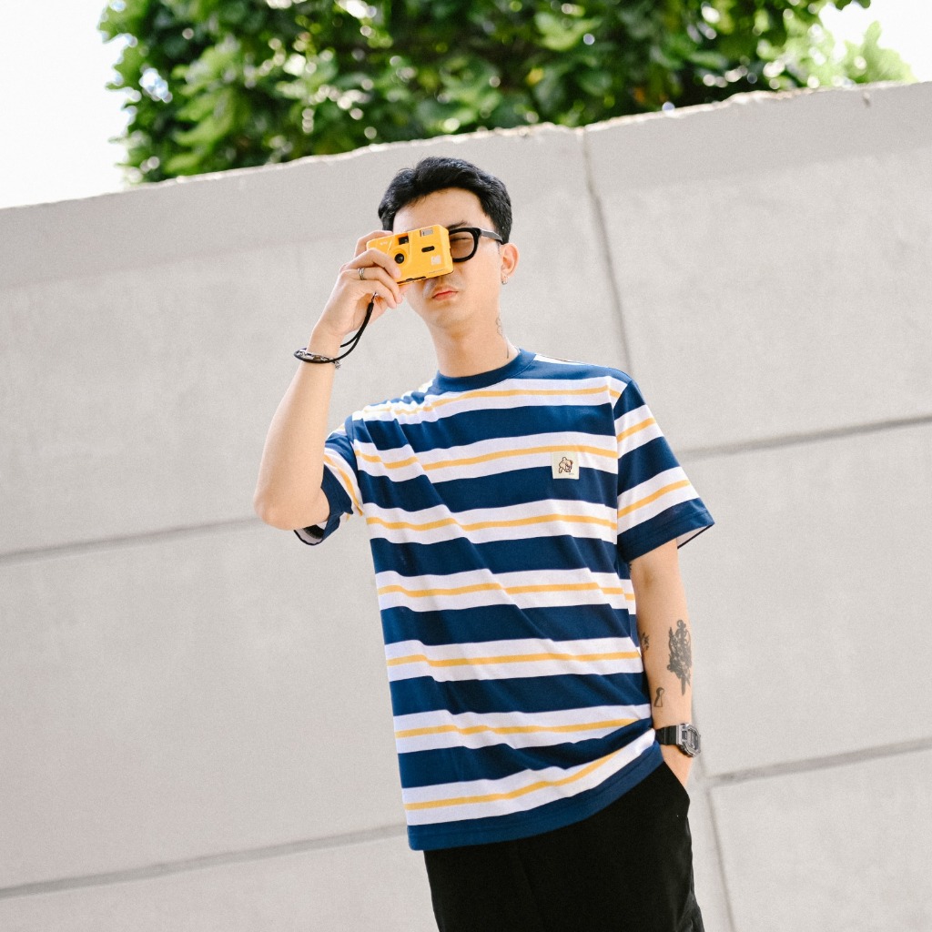 CRSL Choco Arco Stripe Tees Navy I Baju Garis-Garis I Stripe T-Shirt I Kaos Atasan I Basic Tees I Regular T-Shirt I Unisex
