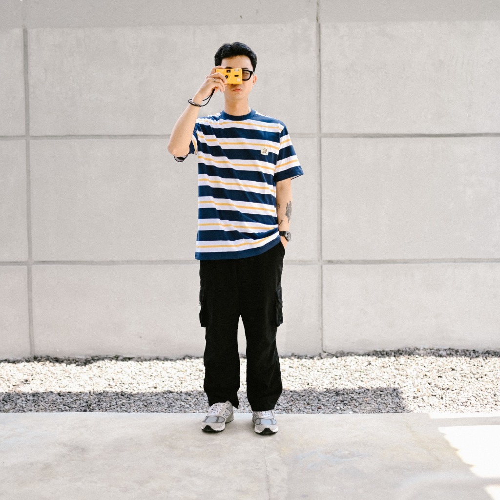 CRSL Choco Arco Stripe Tees Navy I Baju Garis-Garis I Stripe T-Shirt I Kaos Atasan I Basic Tees I Regular T-Shirt I Unisex