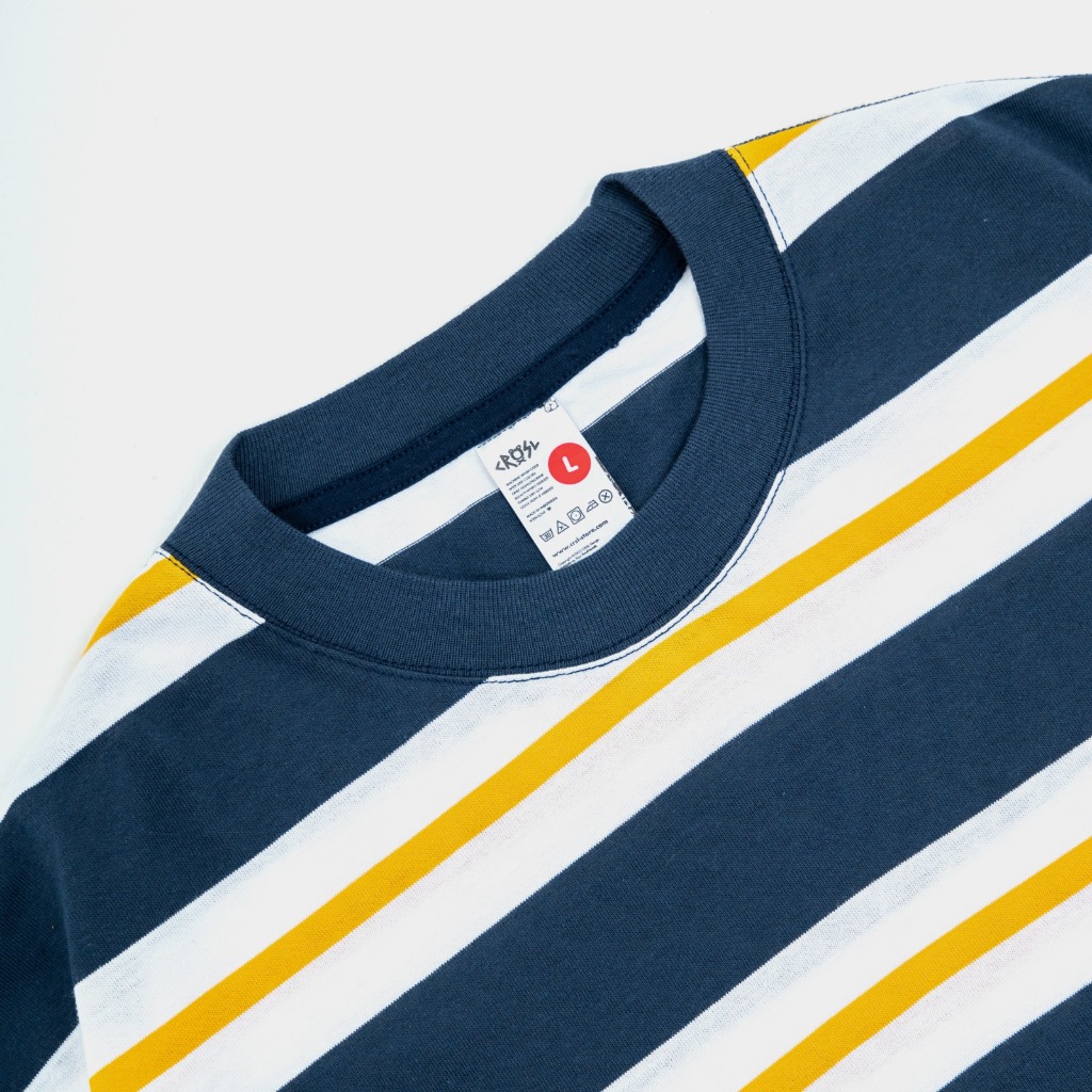 CRSL Choco Arco Stripe Tees Navy I Baju Garis-Garis I Stripe T-Shirt I Kaos Atasan I Basic Tees I Regular T-Shirt I Unisex