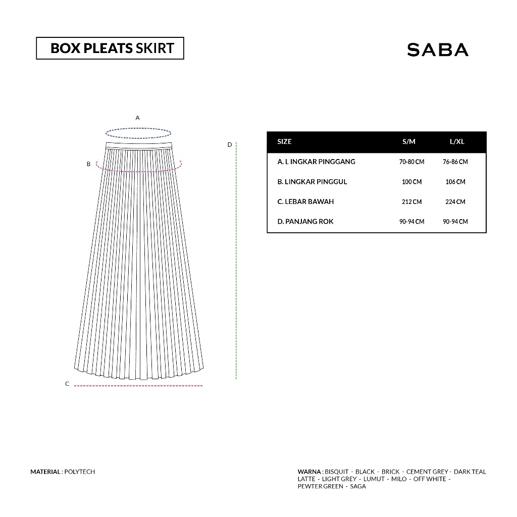 BOX PLEATS SKIRT - SABAMODEST