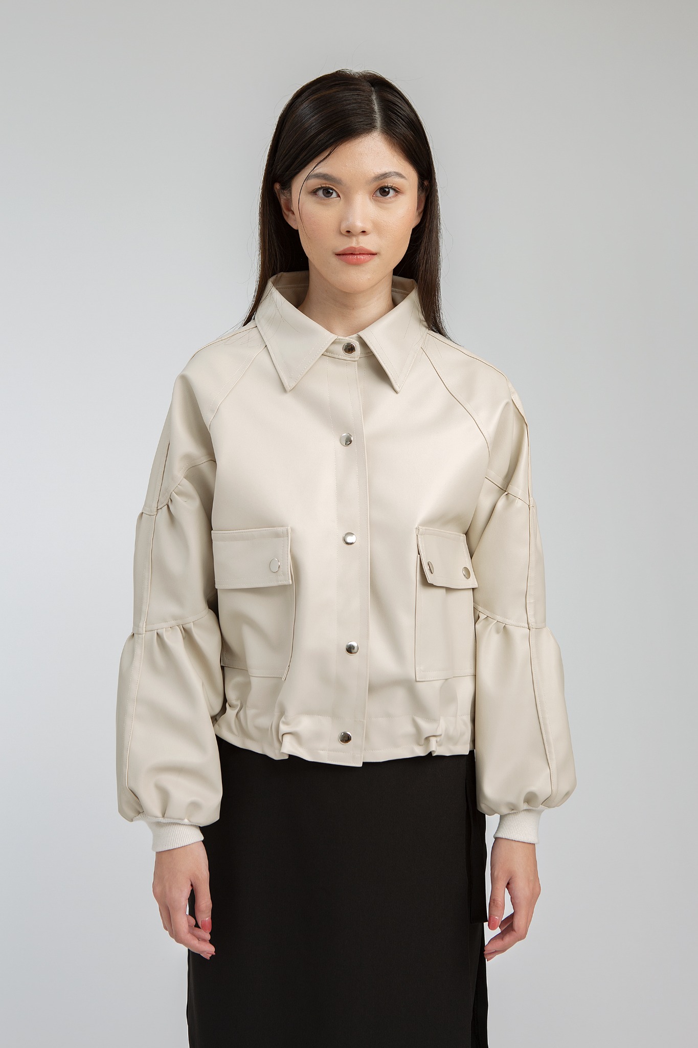 MARILLA BEIGE FAUX LEATHER JACKET - NAGITA SLAVINA X IKYK