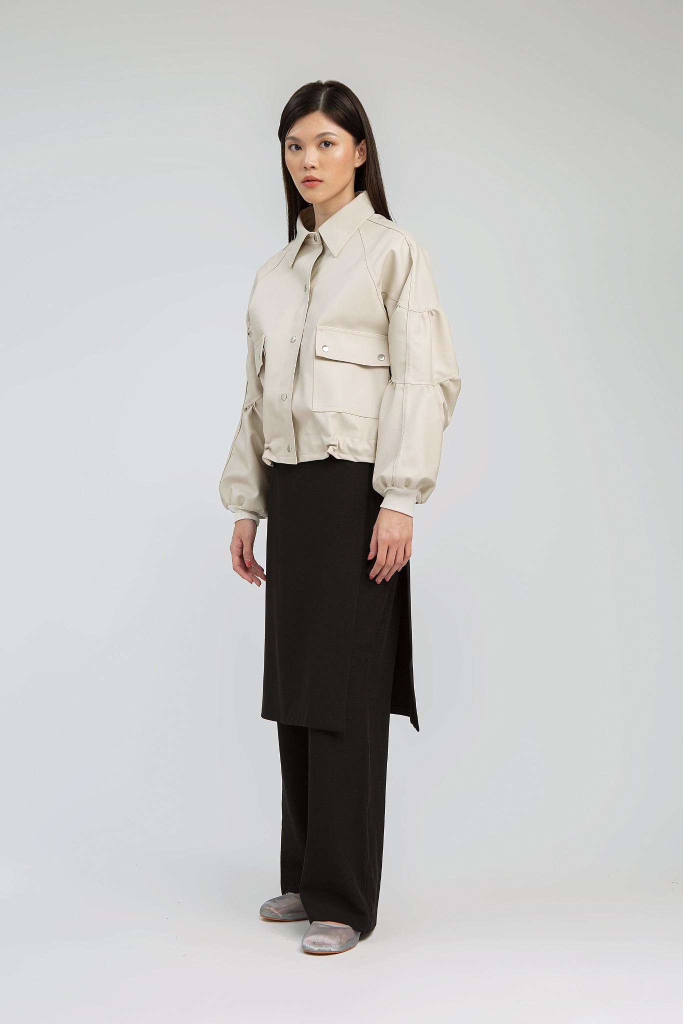 MARILLA BEIGE FAUX LEATHER JACKET - NAGITA SLAVINA X IKYK