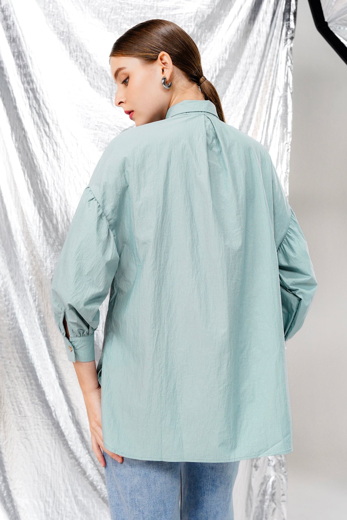 LUCY BOW TIE SHIRT BLUE - BENANG JARUM