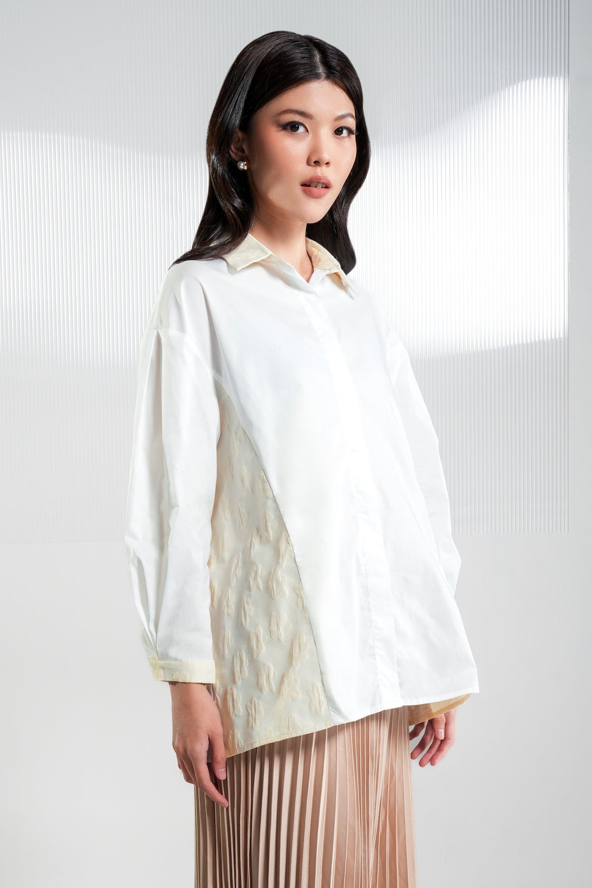 NOVA PLEATED SHIRT WHITE - BENANG JATRUM
