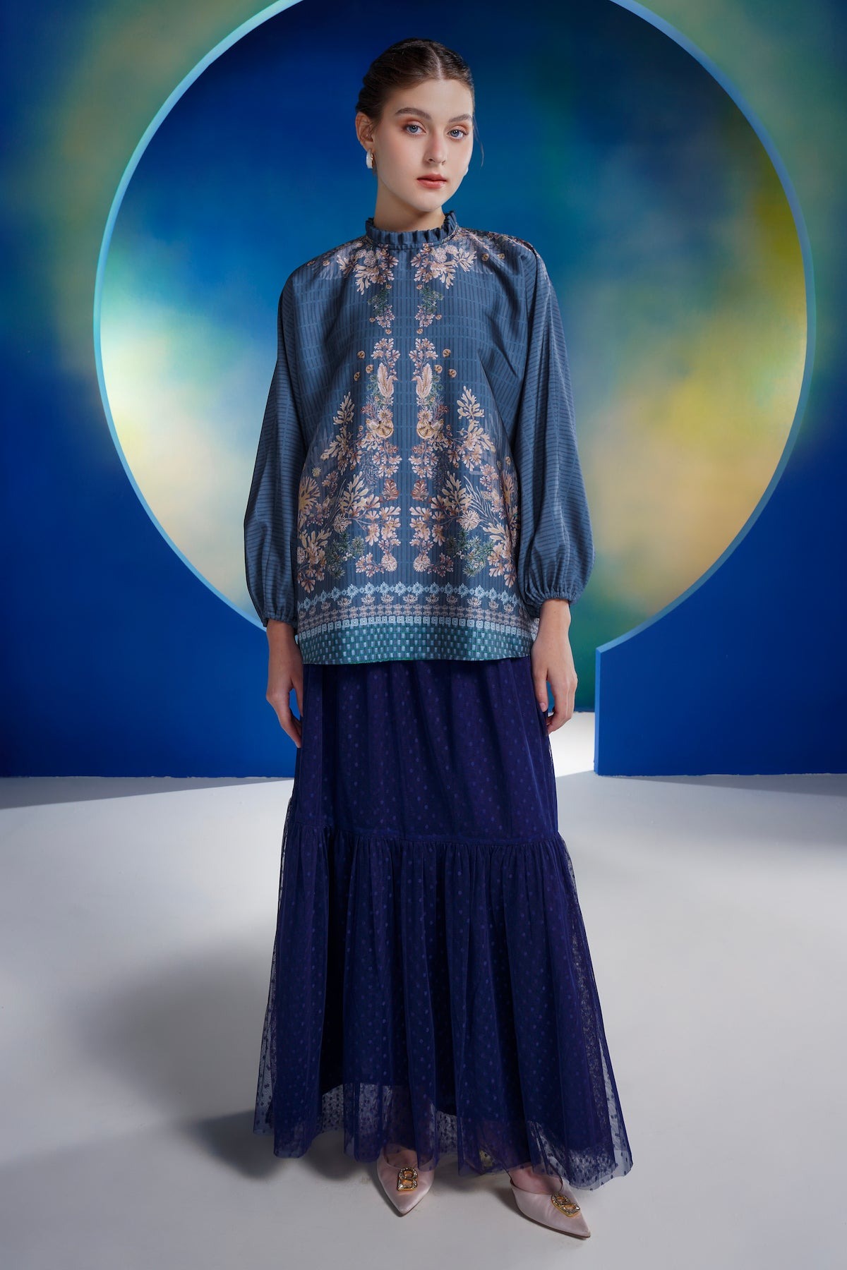 CORAL DREAMS BATWING BLOUSE DEEP OCEAN - BENANG JARUM