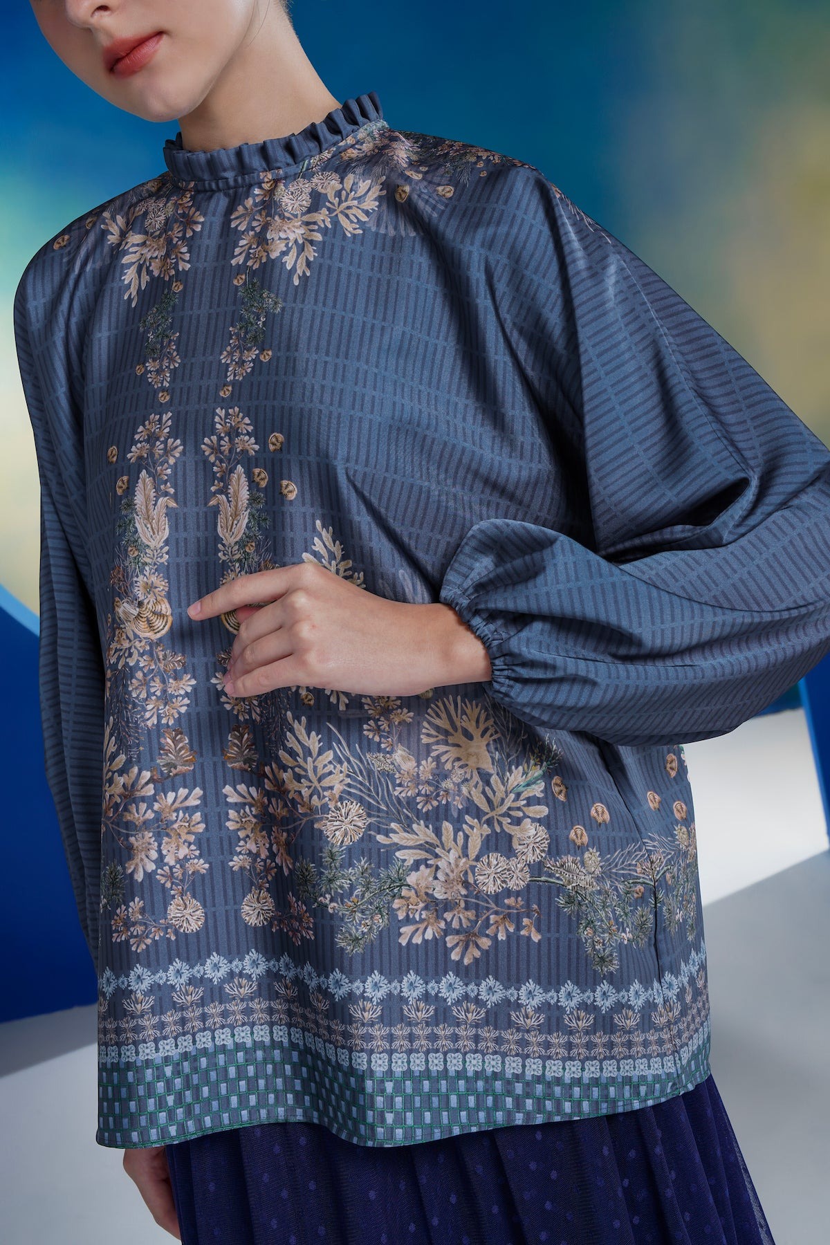 CORAL DREAMS BATWING BLOUSE DEEP OCEAN - BENANG JARUM