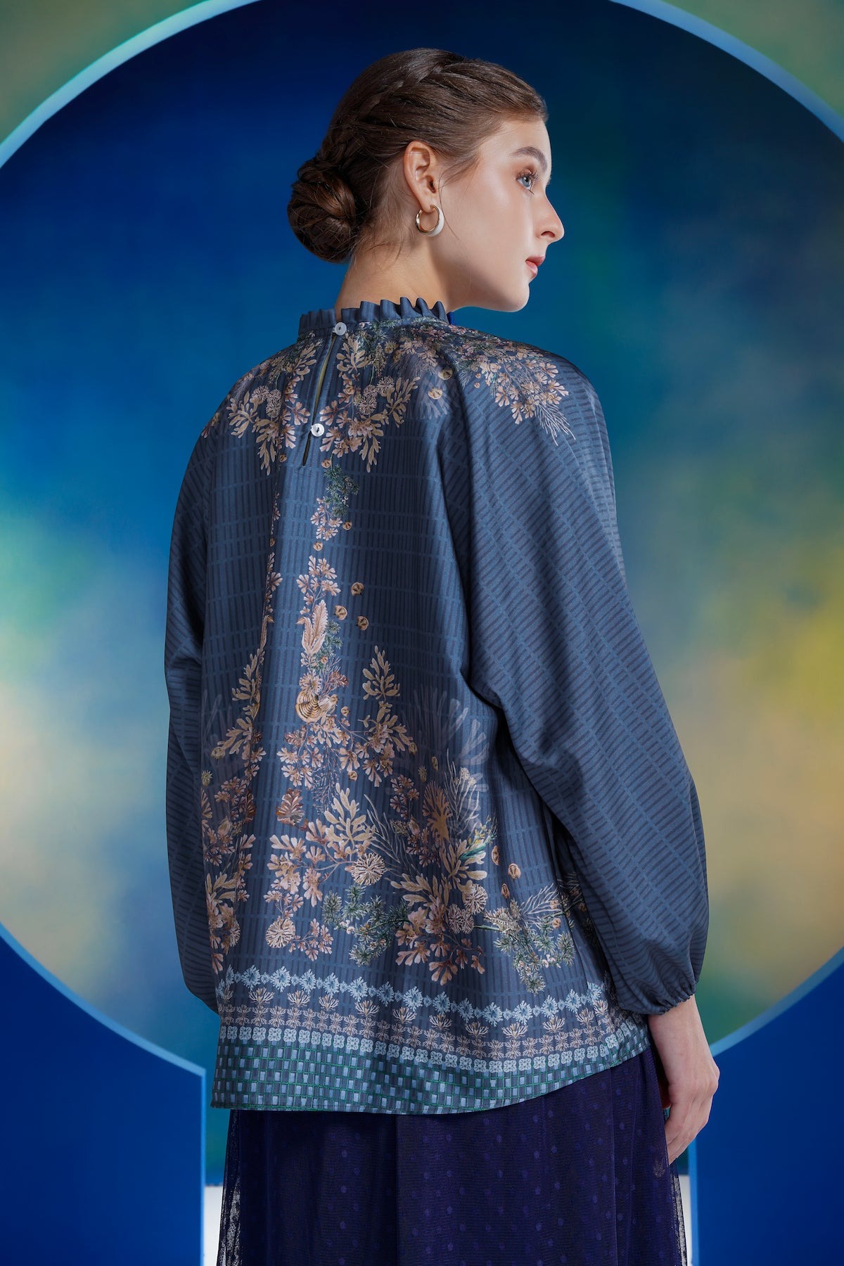 CORAL DREAMS BATWING BLOUSE DEEP OCEAN - BENANG JARUM