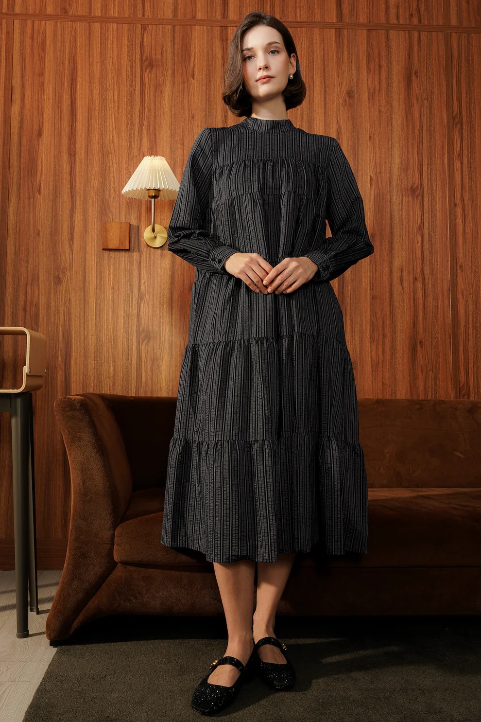 MIRA TEXTURE DRESS BLACK - BENANG JARUM