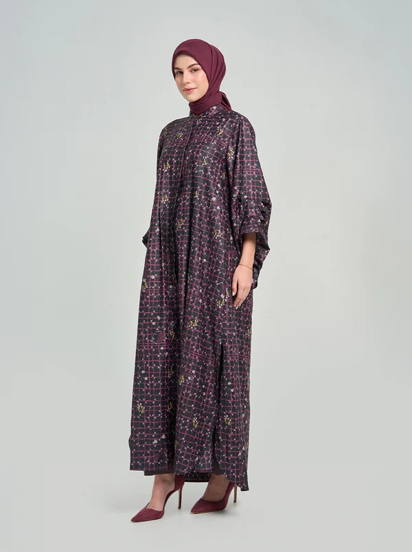RIYANA REGULAR DRESS BLACK BURGUNDY - KAMI